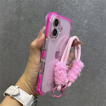 Armadura de parachoques híbrida transparente con correa para la muñeca para iPhone 15 11 12 13 14 16 Pro Max Plus X XS XR cubierta de bolsa de aire a prueba de golpes.