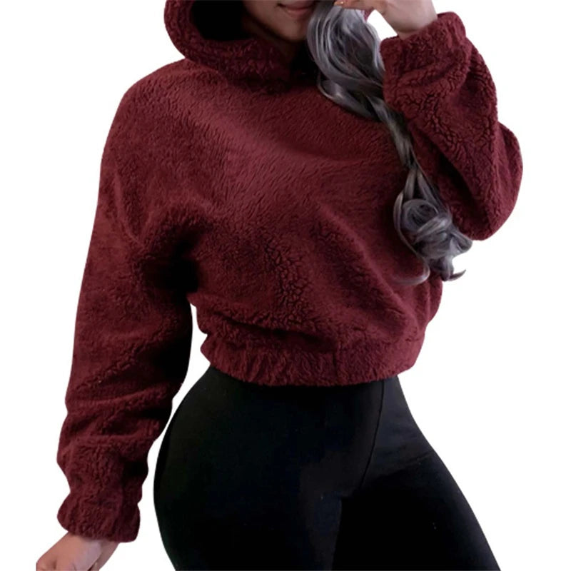 Moda coreana de invierno con orejas de oso, Sudadera con capucha holgada y esponjosa, sudadera cálida, Top de manga larga, jersey liso, ropa para mujer