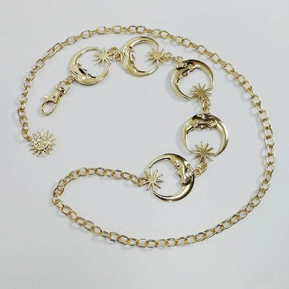 Cinturón de cadena dorada para mujer, cinturones de Metal con forma de luna y sol, pretina para vestido Punk, accesorio vaquero gótico, Ketting Riem largo.