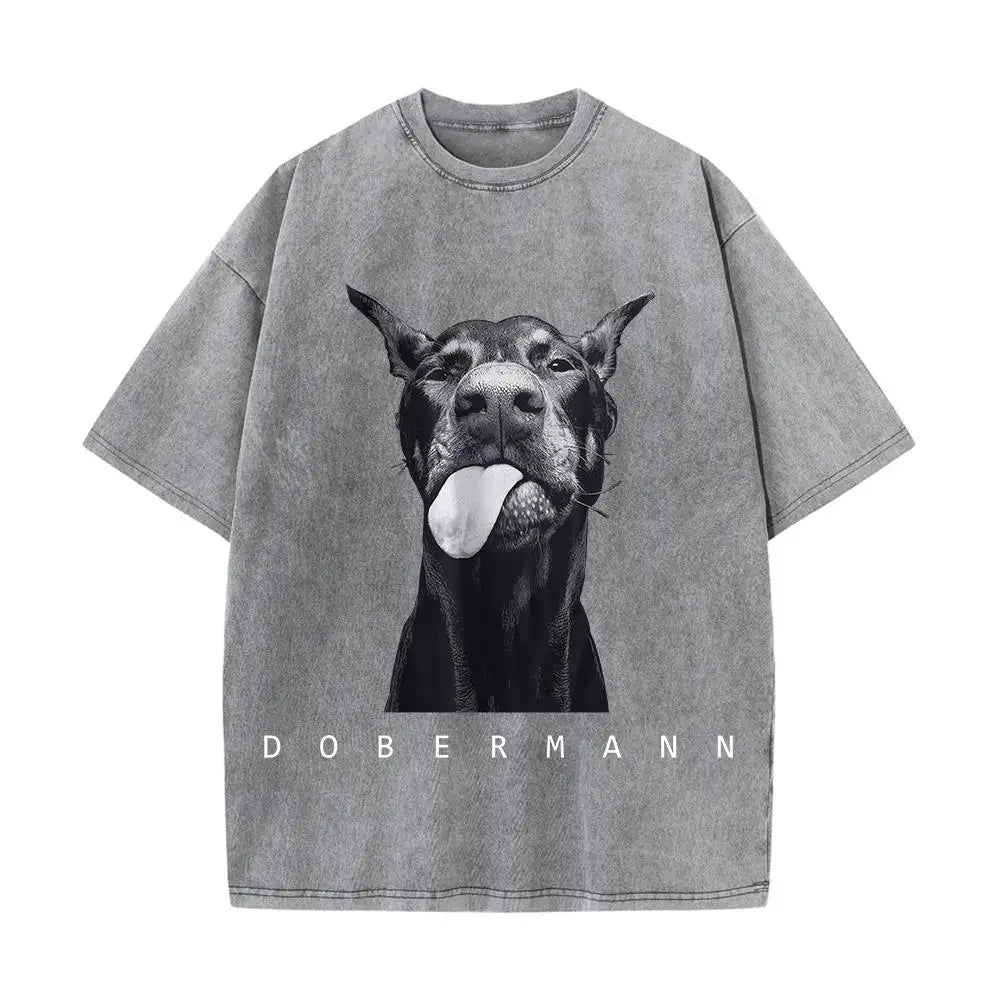 Women's washed cotton T-shirts, short sleeve and round neck