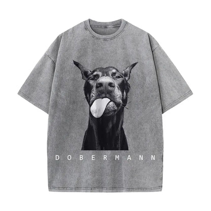 Women's washed cotton T-shirts, short sleeve and round neck