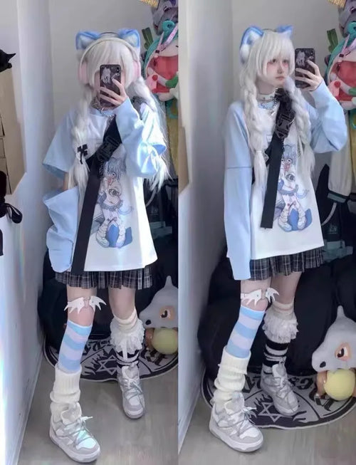 Ropa japonesa para mujer con mangas extraíbles, camisetas de manga corta y larga, ropa femenina de los años 2026