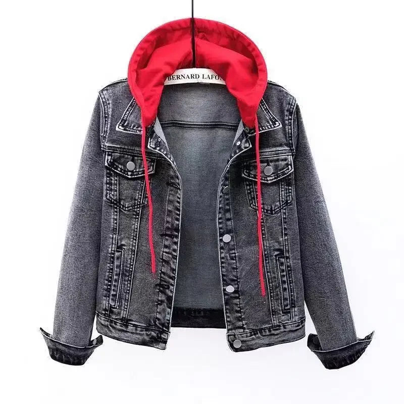 Chaqueta corta vaquera recortada para mujer primavera otoño estilo coreano nueva chaqueta con capucha de manga larga delgada suaviza tu silueta