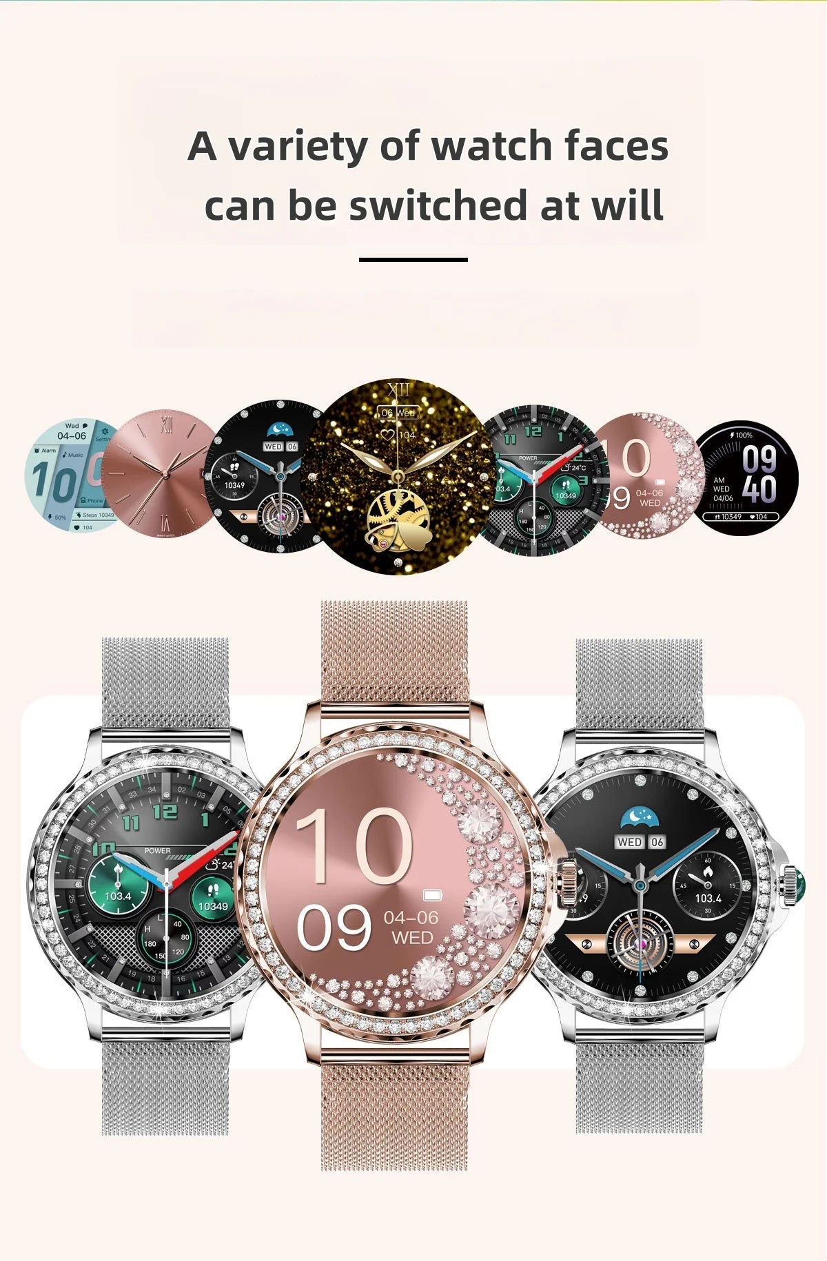 NX19 Fashion Smart Watch for Women Bluetooth Call Smart Sports Bracelet IP68 Diamond Waterproof Watch