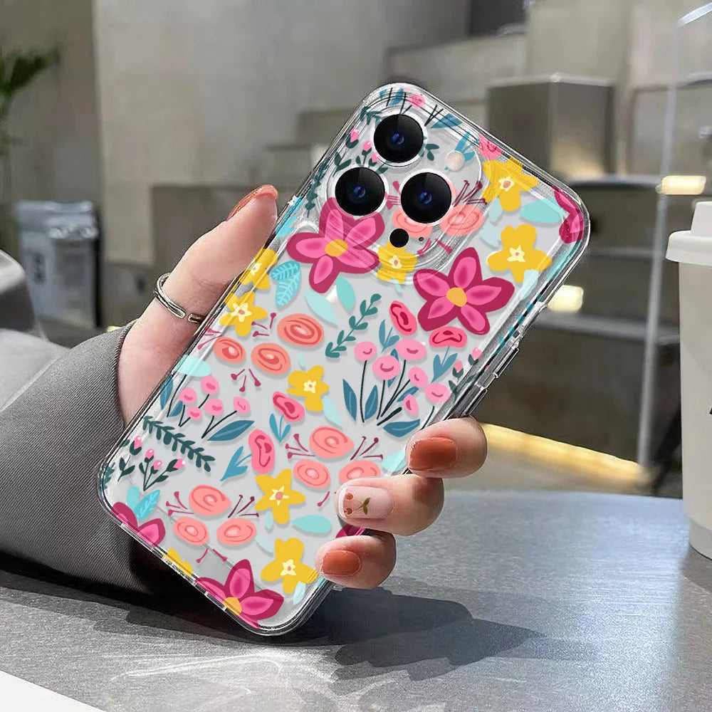 Funda de teléfono transparente con flores para iPhone 17 16 Pro Max, Funda transparente para iPhone 11 15 12 13 14 Pro Max 17 Air 17pro 17 Max