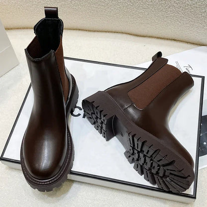 Botas Chelsea, nuevos zapatos de invierno de suela gruesa para mujer, botas cortas de suela gruesa a la moda de otoño para mujer
