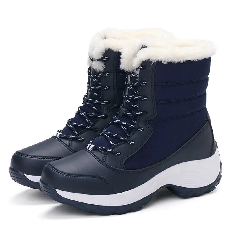 Botas de mujer, botas de tacón impermeables para invierno, botines de plataforma Tren, zapatos de nieve para mantener el calor, botas cortas de felpa para exteriores