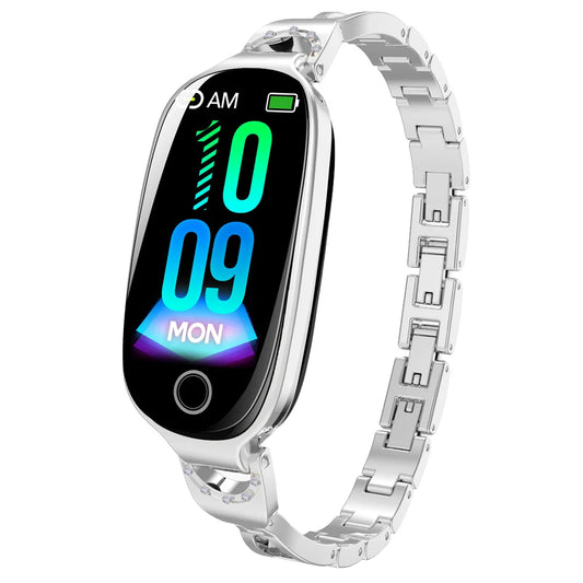 Fashionable Smart Watch for Women with Metal Case Strap Bluetooth Calls Female Menstrual Reminder Blood Pressure and Heart Rate Monitor