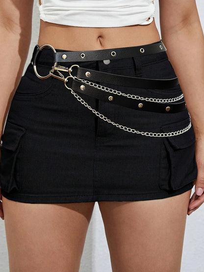 Cinturón de Cuero PU Ajustable para Mujer, Cadena Corporal Sexy, Arnés de Cintura, Cadena de Vientre Gótica, Accesorio de Joyería para Festivales para Chicas.