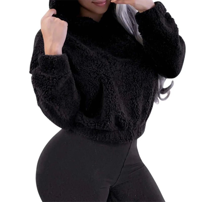 Moda coreana de invierno con orejas de oso, Sudadera con capucha holgada y esponjosa, sudadera cálida, Top de manga larga, jersey liso, ropa para mujer
