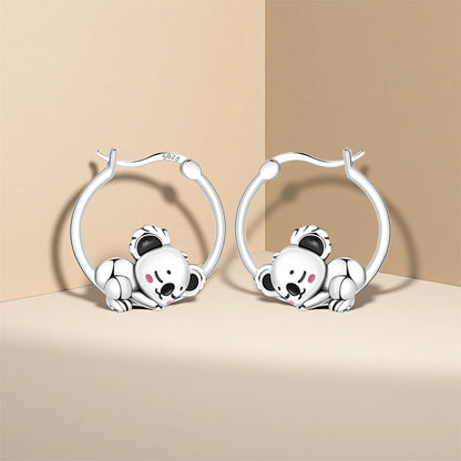 Pendientes de aro de bambú para mujer, de Plata de Ley 925 originales, con bonito Panda, joyería fina, regalos de fiesta de cumpleaños