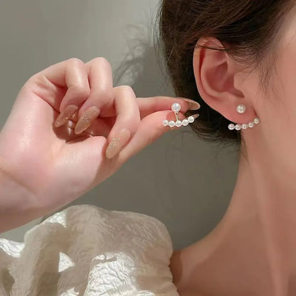 Pendientes coreanos de Metal en forma de corazón, pendientes colgantes en la espalda con perlas de cola de pez para mujeres y niñas, regalo de joyería elegante de cristal 2024