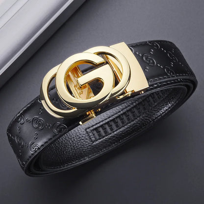 Cinturón de lujo para hombre y mujer, cinturón con hebilla automática para hombre, cinturón de cuero genuino de alta calidad, cinturón de negocios con diseño impreso para hombre