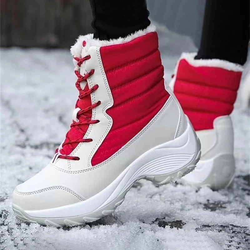 Botas de mujer, botas de tacón impermeables para invierno, botines de plataforma Tren, zapatos de nieve para mantener el calor, botas cortas de felpa para exteriores