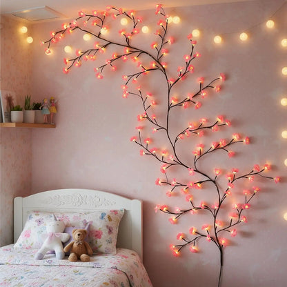 Luces LED de rama montadas en la pared USB, luces de vid de flor de cerezo, 72 LED, 8 modos para decoración navideña interior, paredes, puertas y ventanas