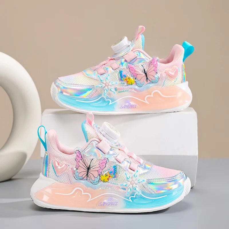 Cute Sneakers for Girls, Pink and Purple Butterfly Print Kids' Shoes, School Athletic Running Trainers, Girls' Sports Shoes