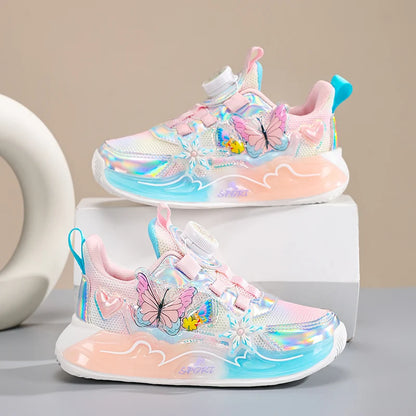Cute Sneakers for Girls, Pink and Purple Butterfly Print Kids' Shoes, School Athletic Running Trainers, Girls' Sports Shoes
