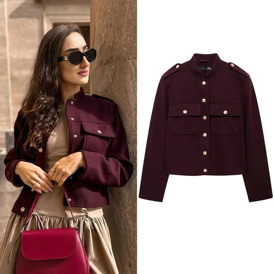 Women's Fall Winter Jacket, Casual Round Neck Long Sleeve Pockets Button Single-Breasted New Jackets, Women's Clothing