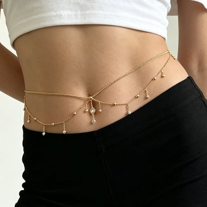 Cadena de Cintura de Doble Capa con Pedrería para Mujer, Diseño Elegante para Vacaciones en la Playa y Fiestas