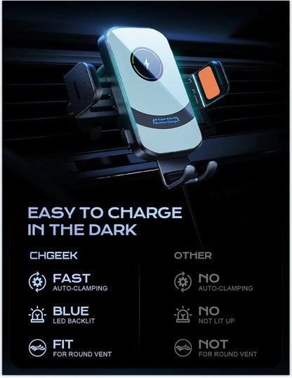 UYUXIO-Adaptador de cargador de coche inalámbrico con sujeción automática, soporte de teléfono para coche con ventilación de aire de carga súper rápida para iPhone 16 15 Pro Max Samsung