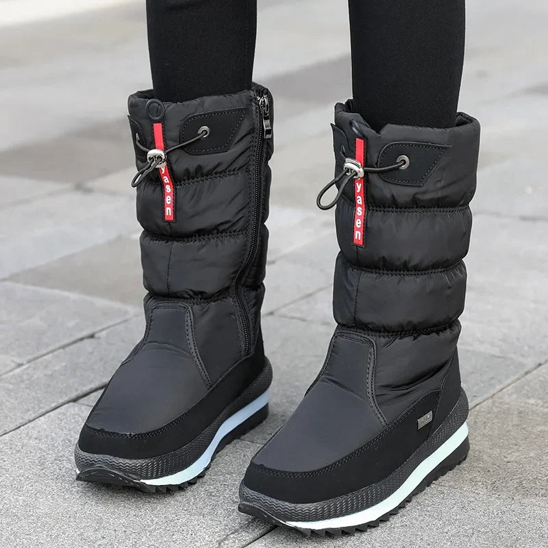 Botas de nieve cálidas a la moda para Mujer, Botas de invierno con plataforma, Botas antideslizantes impermeables, Botas de piel de felpa a media pantorrilla, Botas para Mujer