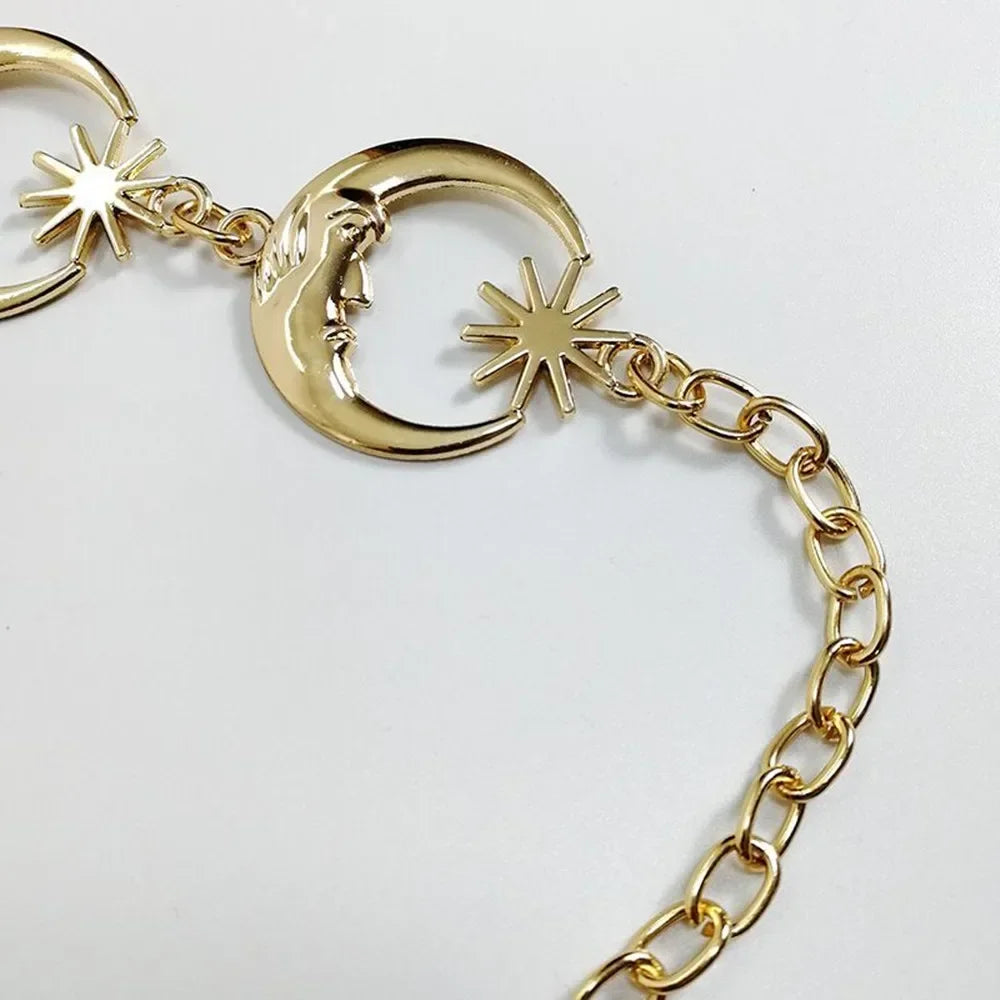 Cinturón de cadena dorada para mujer, cinturones de Metal con forma de luna y sol, pretina para vestido Punk, accesorio vaquero gótico, Ketting Riem largo.