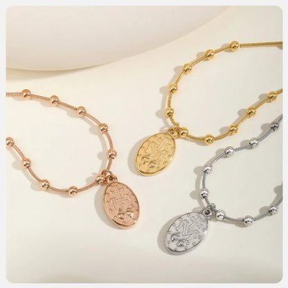 Vnox-pulsera de Rosario para mujer y niña, brazalete de oración de la Virgen María, Cruz religiosa de acero inoxidable chapada en oro, regalos
