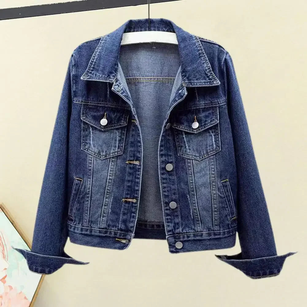 Chaqueta vaquera para mujer, chaqueta con solapa en el pecho y un solo pecho, abrigo corto ajustado de manga larga, chaquetas vaqueras Retro para mujer, prendas de vestir exteriores