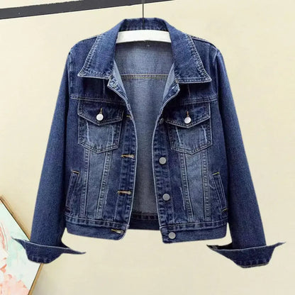 Chaqueta vaquera para mujer, chaqueta con solapa en el pecho y un solo pecho, abrigo corto ajustado de manga larga, chaquetas vaqueras Retro para mujer, prendas de vestir exteriores