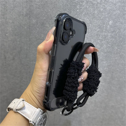 Armadura de parachoques híbrida transparente con correa para la muñeca para iPhone 15 11 12 13 14 16 Pro Max Plus X XS XR cubierta de bolsa de aire a prueba de golpes.
