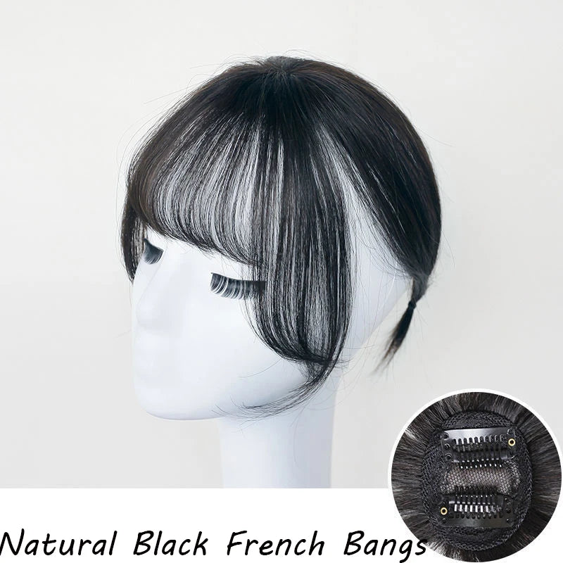 Wig with Air Bangs, Women's Wig Piece, Ultra-thin Traceless Qi Bangs, 5x5cm Women's Toupee with Silk Base Bangs and Cut