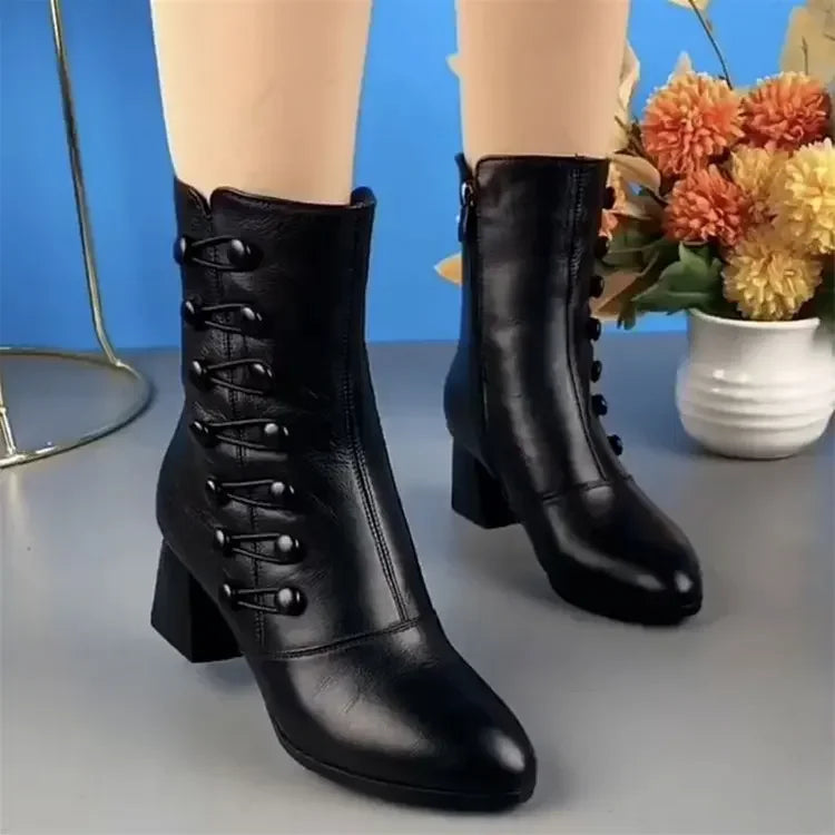 Botas de algodón para Mujer, zapatos de felpa con fondo suave, impermeables, con cremallera y tacón alto, Otoño e Invierno
