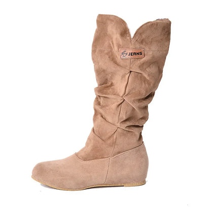 Botas de nieve de tubo medio para mujer, zapatos de mujer de talla grande con gancho de hilo de algodón hueco, encaje esmerilado, novedad.