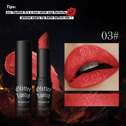 Lápiz labial con purpurina de 7 colores, resistente al agua, de larga duración, diamante nacarado, metálico, brillo de labios negro, maquillaje de labios para mujer, cosmético