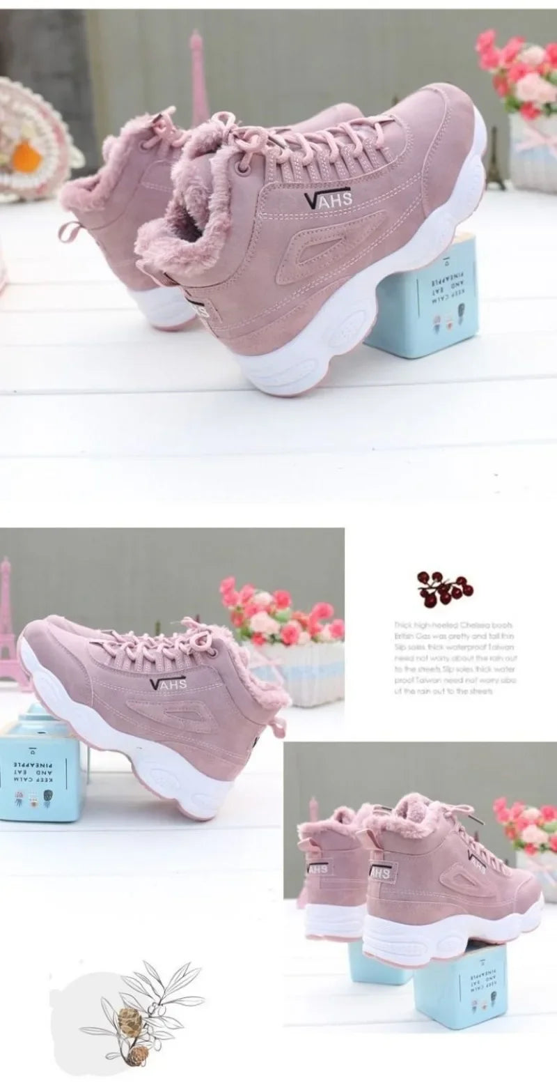 New Women's Thick-Soled Winter Sneakers, Warm Velvet Cotton Shoes, Height-Increasing Non-Slip Platform Shoes, Women's Snow Boots