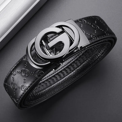 Cinturón de lujo para hombre y mujer, cinturón con hebilla automática para hombre, cinturón de cuero genuino de alta calidad, cinturón de negocios con diseño impreso para hombre