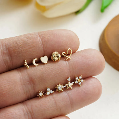 Pendientes de acero inoxidable con forma de estrella, Luna y sol para mujer, uso diario Simple, Piercing para cartílago, joyería Punk Unisex Rock, 1 ud.