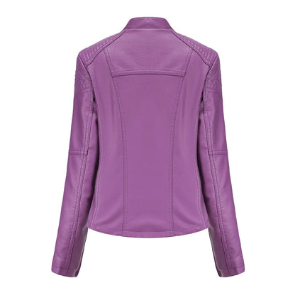 Chaqueta de cuero sintético para mujer, abrigo corto ajustado con cuello levantado y cremallera, ropa de calle para motorista, novedad de primavera y otoño.