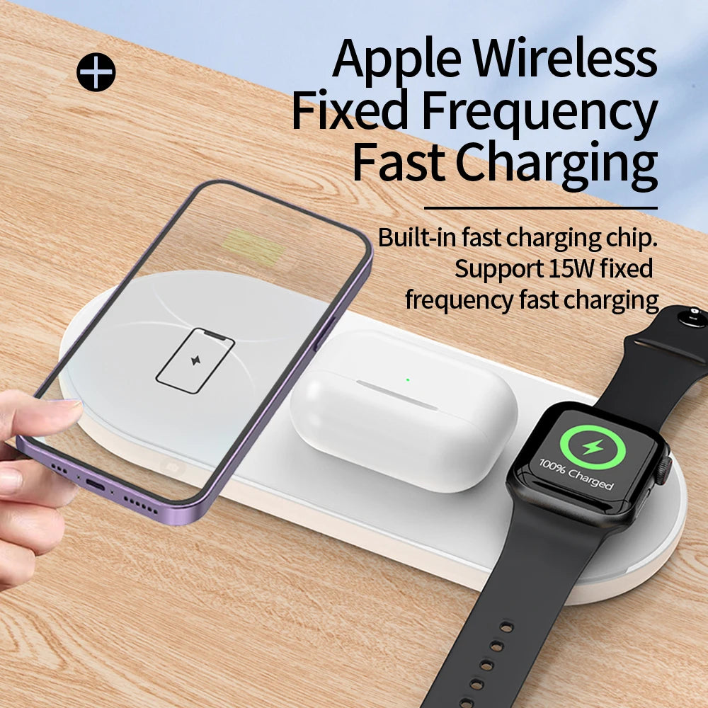 Cargador inalámbrico 3 en 1 de 30W para iPhone 15 14 13 12 11 Pro Max 8 X Apple Watch 8 7 6 AirPods Estación de carga inalámbrica rápida