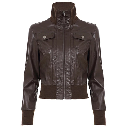 Chaqueta de cuero Pu estilo Safari con bolsillos ajustados, abrigos de manga larga con cremallera y cuello alto para mujer, ropa de calle Y2K para Otoño e Invierno 2025