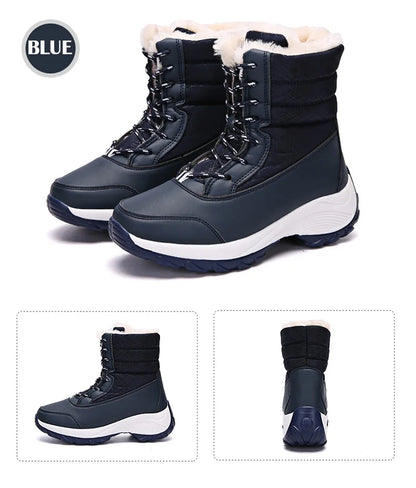 Botas de mujer, botas de tacón impermeables para invierno, botines de plataforma Tren, zapatos de nieve para mantener el calor, botas cortas de felpa para exteriores