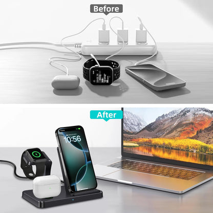 Cargador inalámbrico 3 en 1 para iPhone 16, 15, 14, 13, 12 Pro Max, estación de carga rápida para iWatch 10, 9, 8, Airpods 3, soporte de inducción