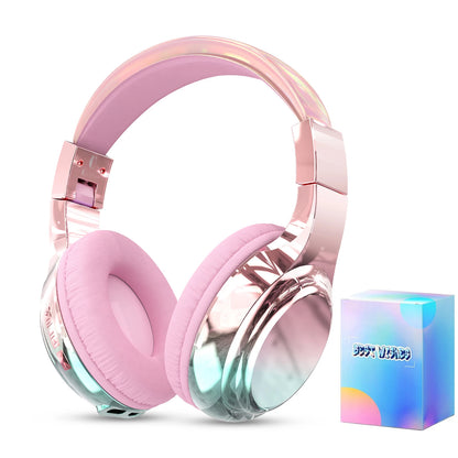 Kids Gradient Bluetooth Headphones, Wireless Over-Ear Headsets for Girls with Mic, Foldable Lightweight Headphones for School Travel