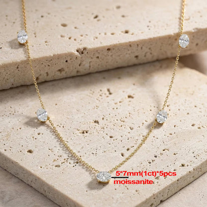 Collares de Moissanita Ovalada de 5cttw para Mujer, Diamante de Laboratorio con Certificado, Plata S925, Chapado en Oro de 18K.