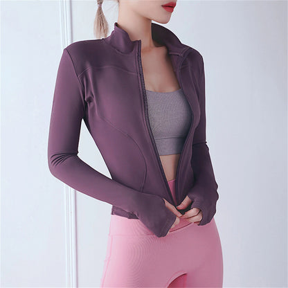 Chaqueta deportiva con cremallera para mujer, Top ajustado de manga larga para correr y Fitness, abrigo liso de secado rápido para Yoga, ropa informal sencilla