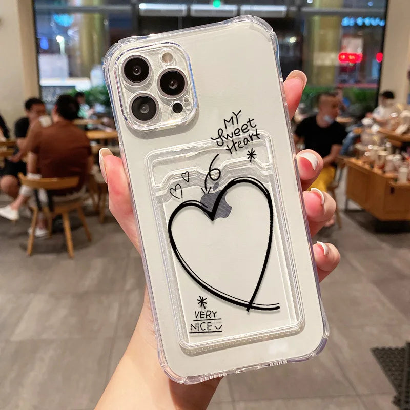 Soft Card Holder Phone Case for iPhone 13, 11, 16e, 15, 12, 14, 17, 16 Pro Max, 7 Plus, XR SE, Clear Aesthetic Flower Cover