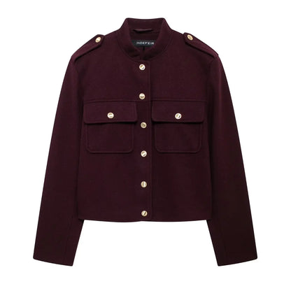 Chaqueta de Otoño Invierno para mujer, abrigos informales con cuello redondo, mangas largas, bolsillos, botones, chaquetas nuevas de un solo pecho, ropa para mujer