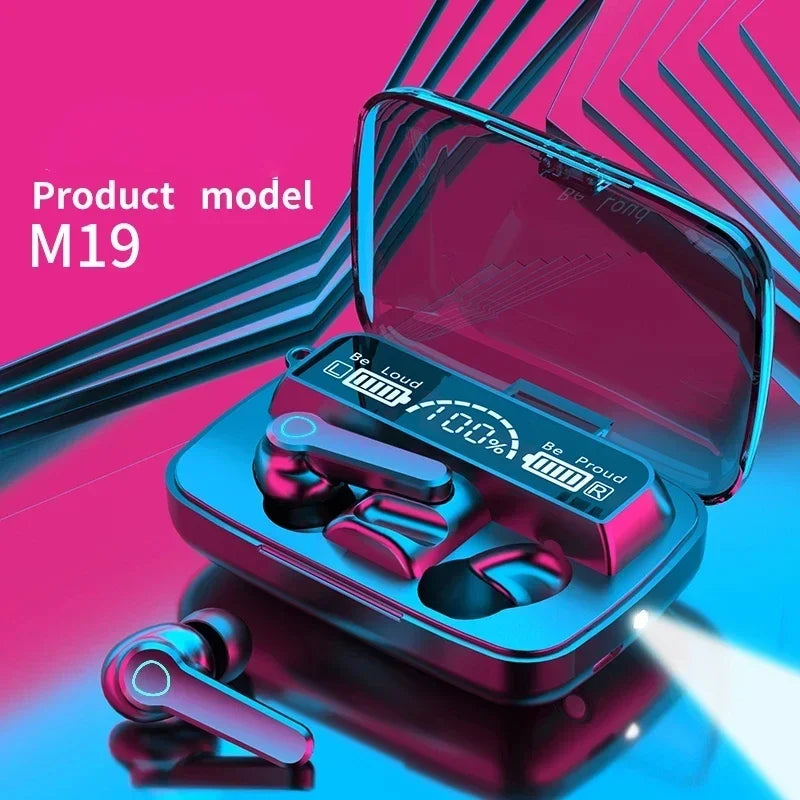M19 TWS Headphones, Smart Touch Control, Wireless, Bluetooth-compatible Earbuds, Waterproof LED Display with Microphone