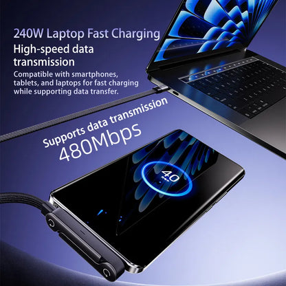 Cable de Datos Plegable con Carga Rápida PD de 240W y Soporte para Teléfono, 1.5m, Tipo C, para iPhone 17 16 15, Macbook, Samsung, Xiaomi, OPPO