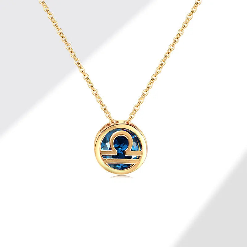 Collares con colgante de 12 constelaciones ahuecados de doble cara Retro para mujer, gargantilla de piedra natal con diamantes de imitación de cristal, signo del zodiaco